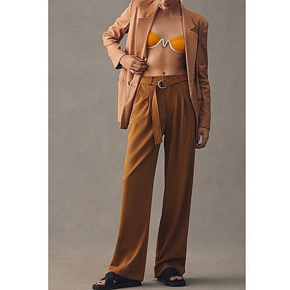 Anthropologie-Avec Les Filles-Belted Cuffed Trousers in Amber-Size 6/UK 10 - Picture 1 of 17
